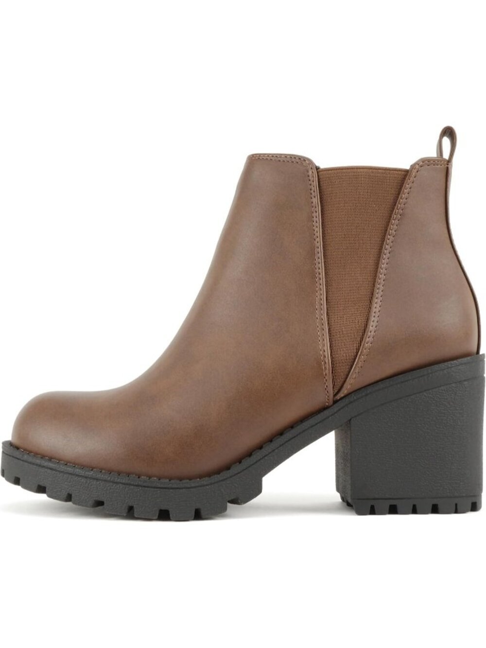 Womens Brown Origami Lug Sole Mid Heel Fashion Ankle Bootie Double Elastic Boot